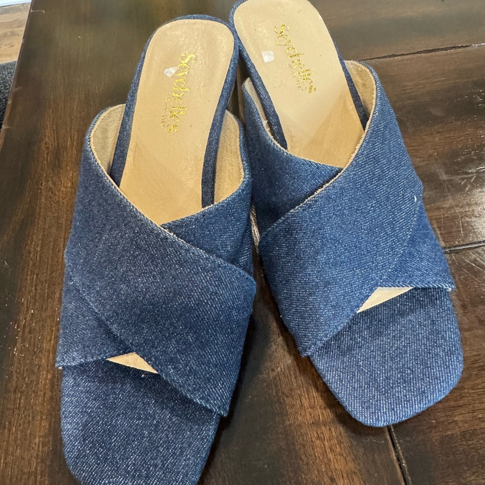 New! Seychelles Papaya Denim Blue Sandals